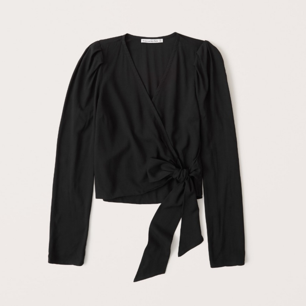 Abercrombie & Fitch Small Black Wrap-Front Blouse